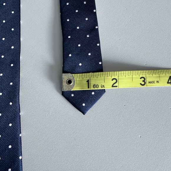 Men's Silk Tie - Navy / White Polka Dots - Picture 6 of 7